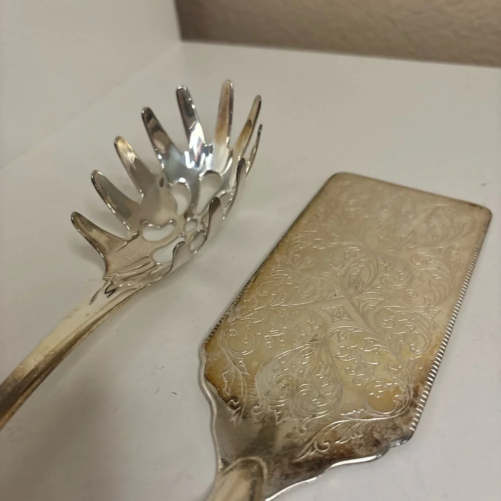 Vintage Italian Silver Plated Pasta Server & Cake Server Set